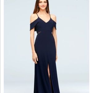 David’s Bridal Navy Cold Shoulder Jersey Gown size 16